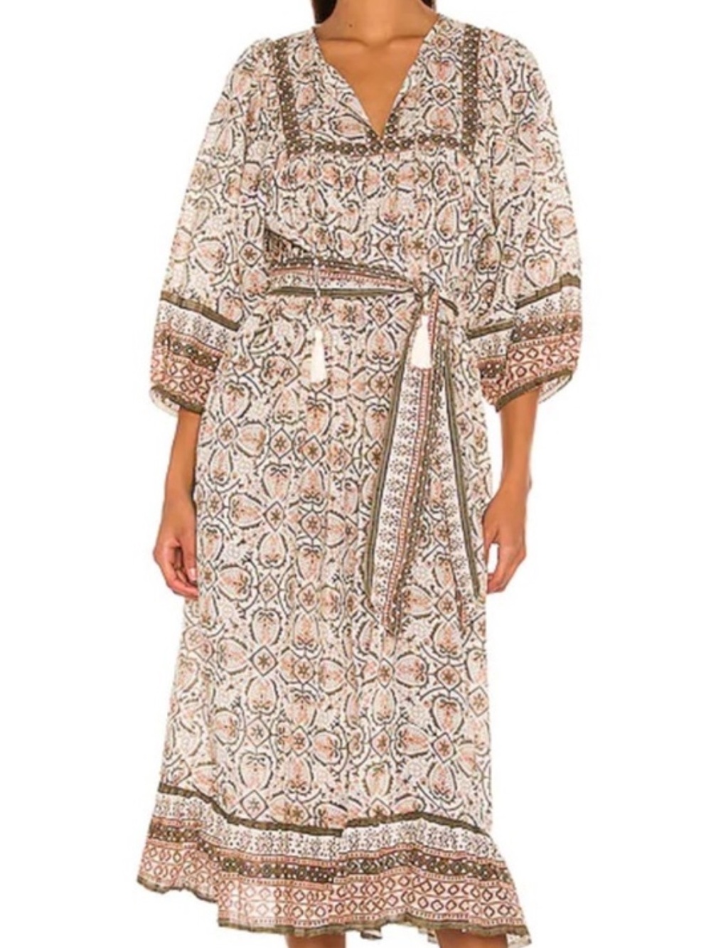 Cleobella Cream and Brown Printed Wrap Maxi Dress